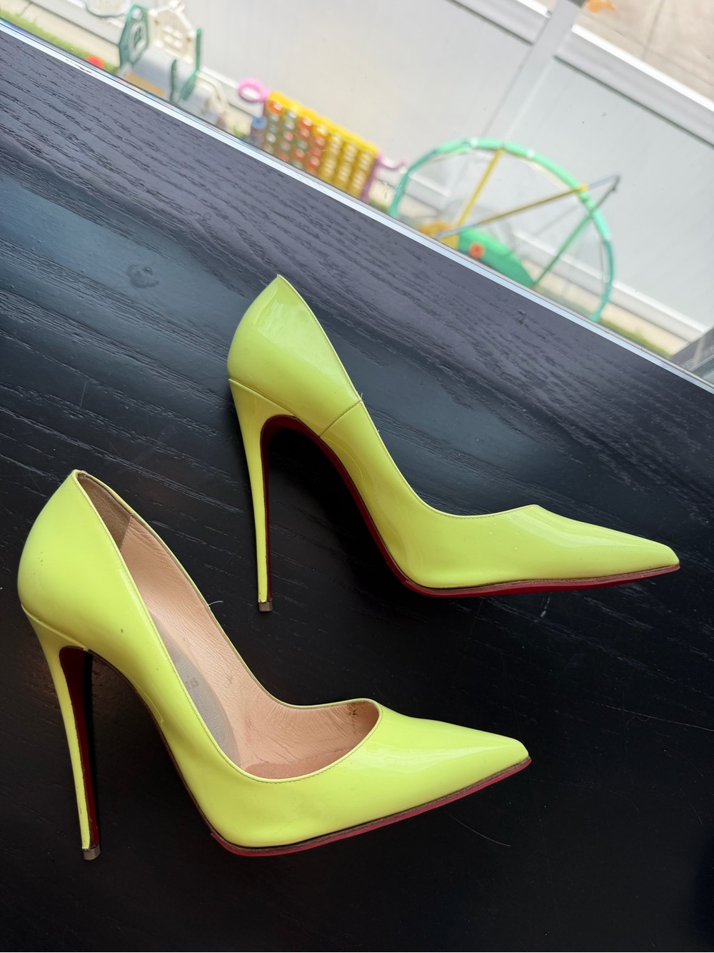 Christian Louboutin SO KATE 120 Neon Fluorescent Yellow Green Stiletto Pumps, 38 - Picture 4 of 12